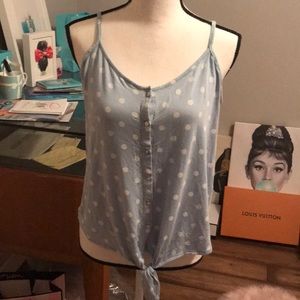Blue and white polka dot tank top